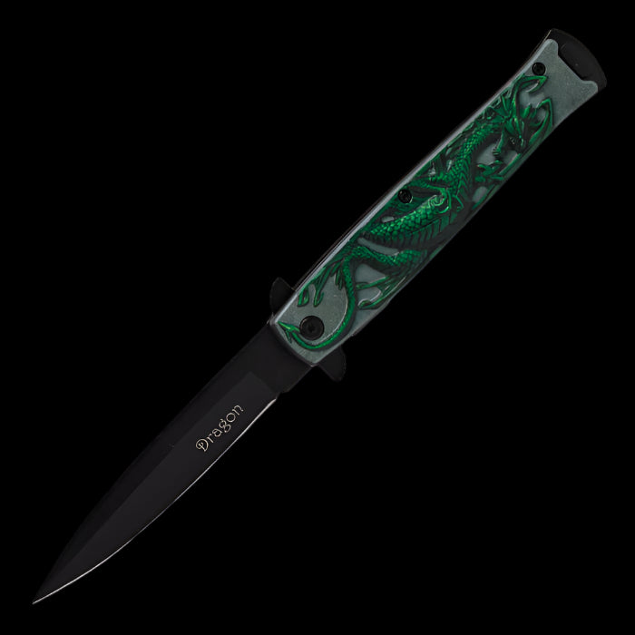 Embossed Wildfire Dragon foldable knife